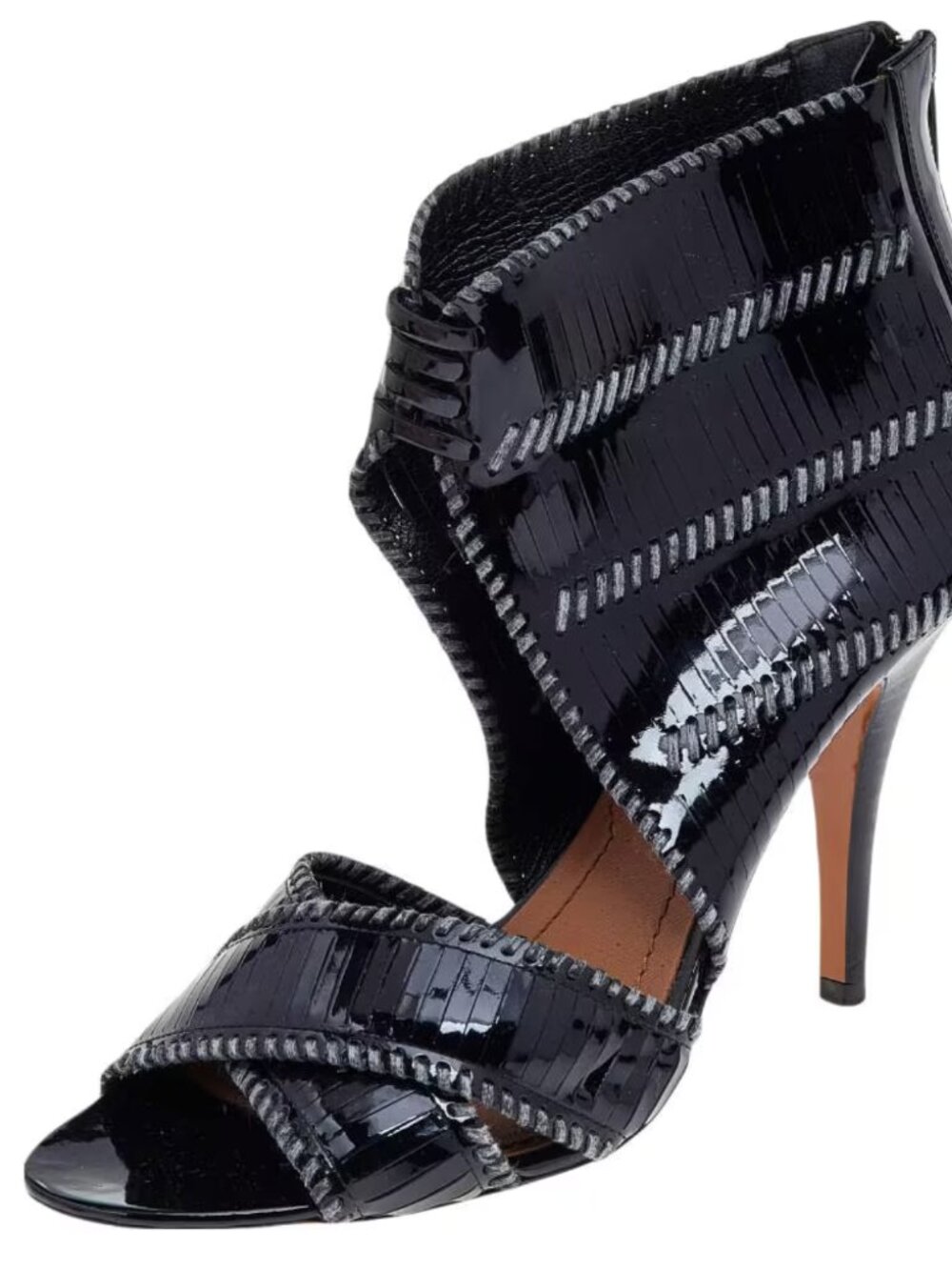 Givenchy Black Stripe Cut Patent Leather Ankle Booties Size 37